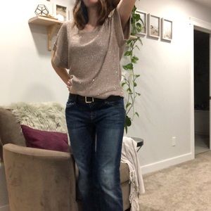 WD.NY Sequin Knit Top Taupe/Pink size Sm Med Large